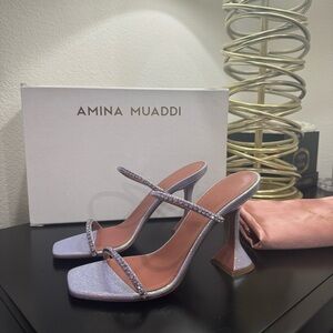 Amina Muaddi Gilda 95 Crystal Glitter Sandal Purple Iridescent 37
